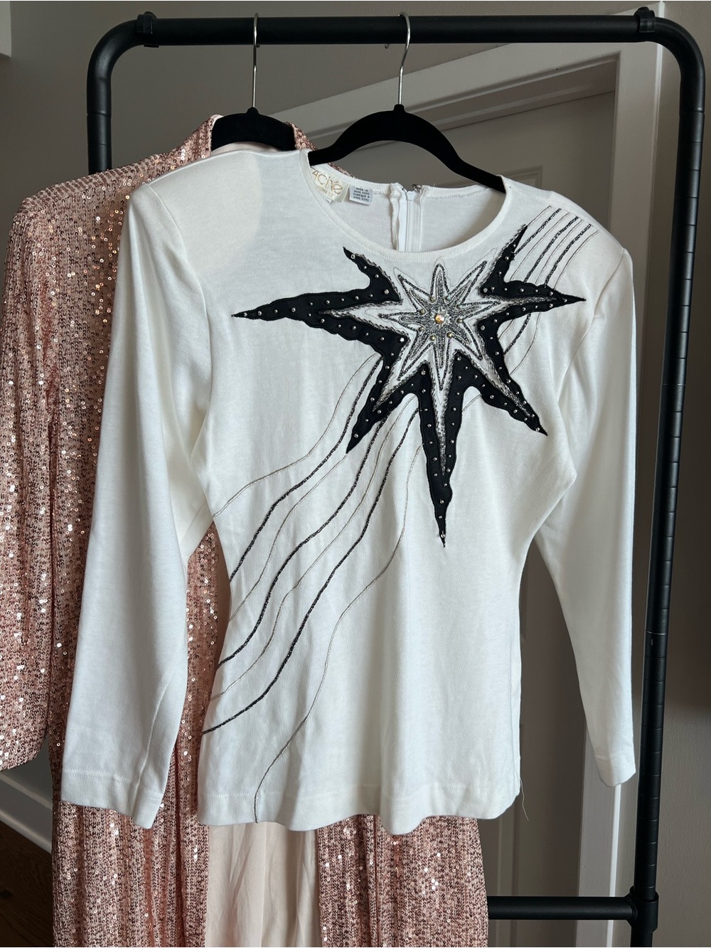 Vintage 80s CACHE by Joseph Ho Embellished Burst 100% Cotton Long Sleeve Top